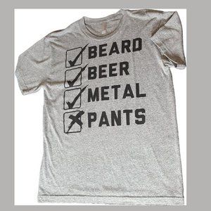 Mens Beard‎ Beer Metal No Pants Short Sleeve T-Shirt Size Small Heather Gray